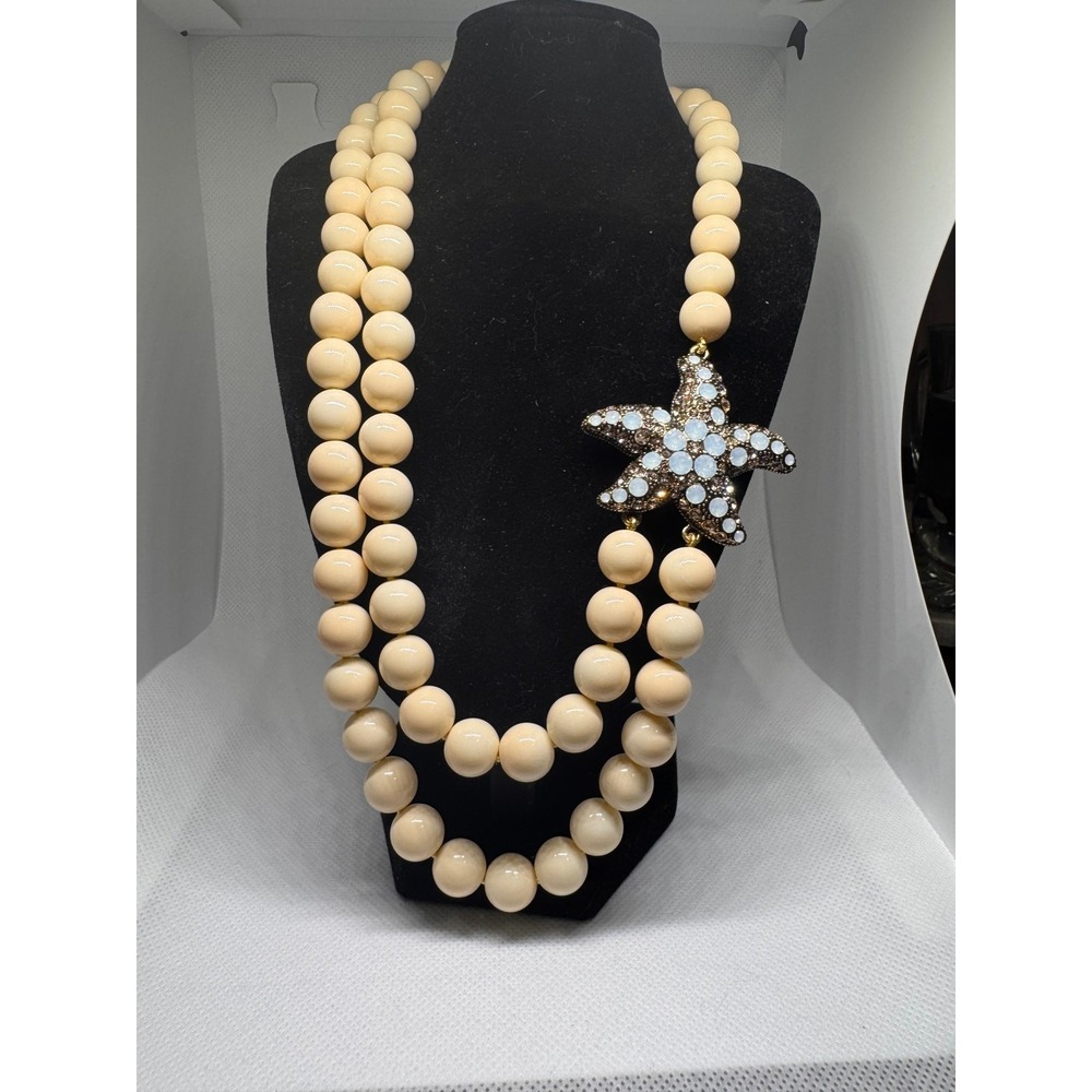 Heidi Daus White Glass Bead Opaline Crystal Starfish Collar Necklace